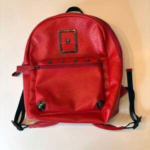 Piero Guidi Lineabold Red Textured Backpack Angel Print Studded Designer